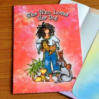 She who Loves her Dog greeting card - outside