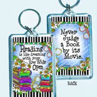 Reading is like dreaming with your Eyes Wide Open – 3″ x 2″ Acrylic (double-sided) Key Chain
