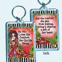 She Who Loves the Comfort Her Quilt Bring – 3″ x 2″ Acrylic (double-sided) Key Chain (Quilt / Fabric)