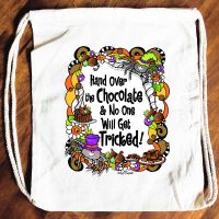 Hand Over the Chocolate & No One Will Get Tricked! – 15″ x 13″ (Halloween) Drawstring Backpack/Tote Bag